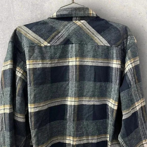 Burnside Shirt Men's Large Blue Plaid Flannel Button Front Patch dirtlabs Adult - Picture 5 of 16